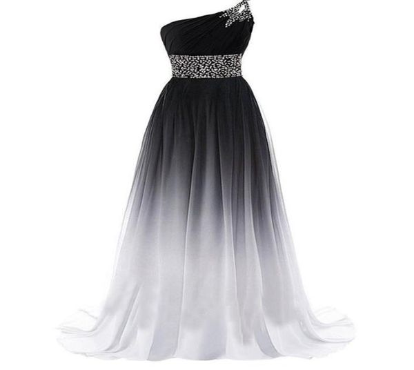 

2017 oneshoulder beading aline prom dresses with sequin chiffon lace up floorlength plus size evening formal party gown bp3720221, Black