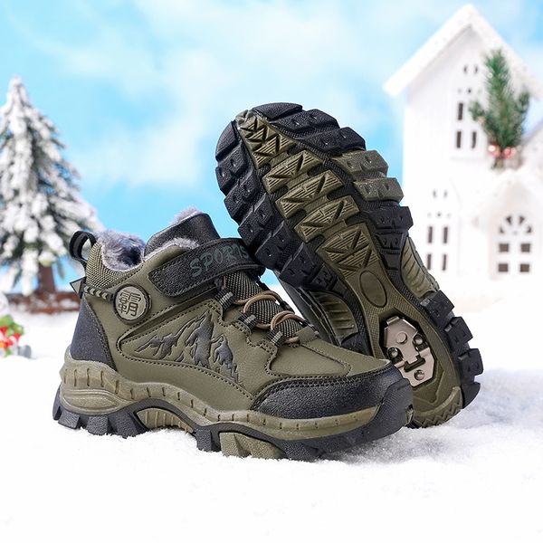 

athletic outdoor children boots winter kids snow boots hiking shoes for boys sneakers fashion non-slipl leather girls shoes boys shoes 23081, Black