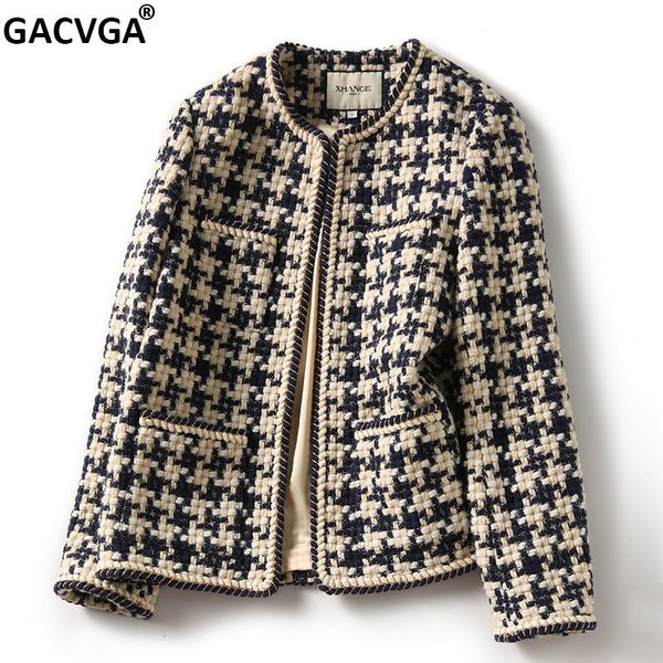 

womens suits blazers gacvga elegant weave plaid women blazer with pocket and lining autumn winter causal tweed coat office ladies suit jacke, White;black