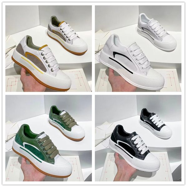 

2023s leisurewear men shoes deck trainers lace-up plimsoll leather sneakers shoes black white green couple comfort skateboard walking eu38-4