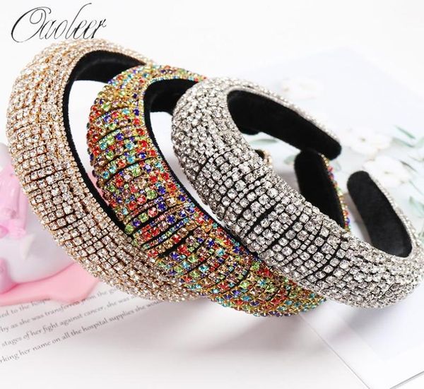

baroque women hair bands fashion solid colorful full diamond crystal head bands for women girls vintage padded hair accessories ab2510508, Slivery;white