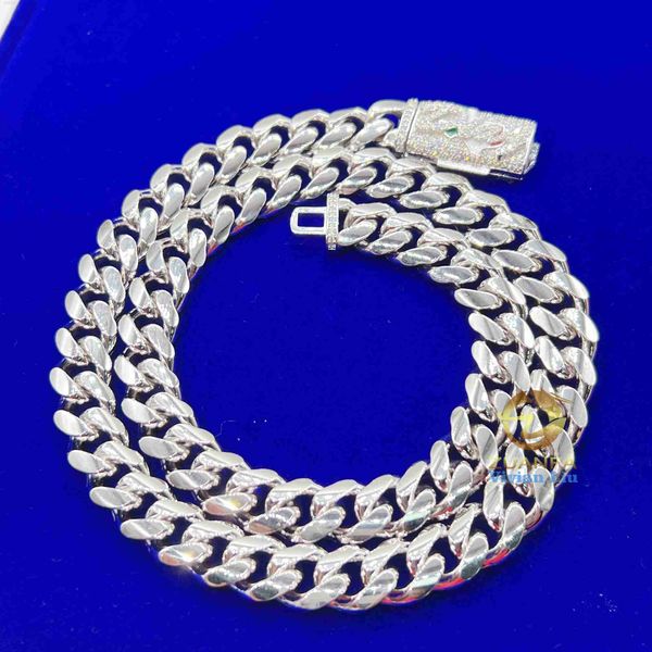 

12mm mens necklace vvs moissanite clasp solid sterling silver 925 fashion luxury miami cuban link chain