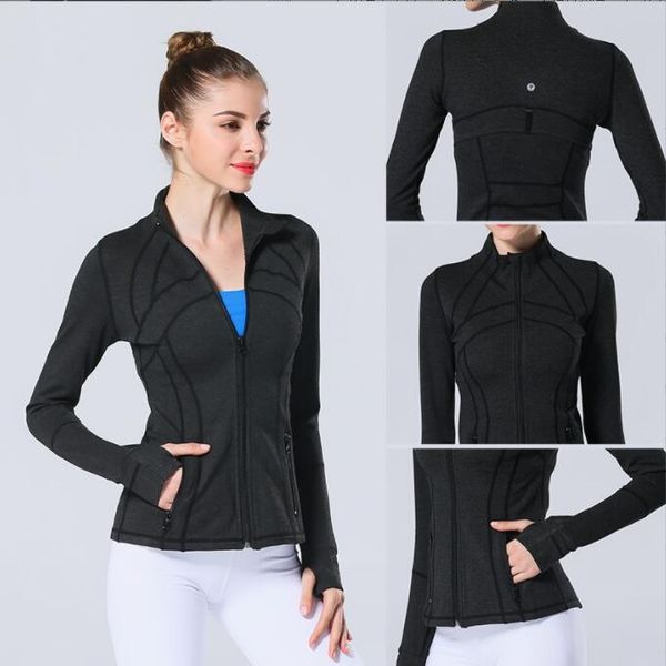 

designer jackets for women zipper jacket quick-drying yoga clothes long-sleeve thumb hole training running jacket women slim fitness coat lu, Black;brown