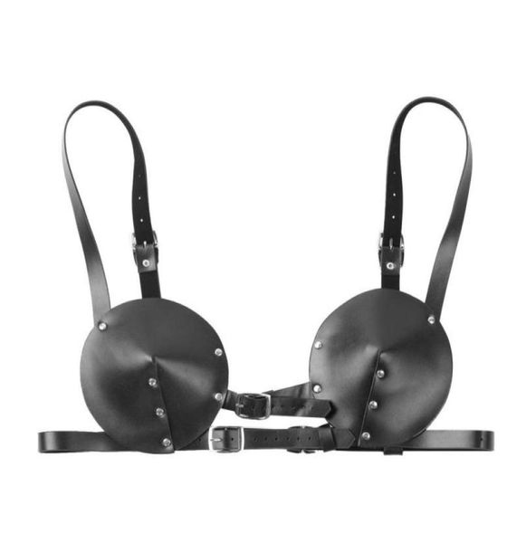 

bras women push up pu leather bralette gothic punk rivets decor bra belt lingerie femme restraints latex bustier vest8786537, Red;black