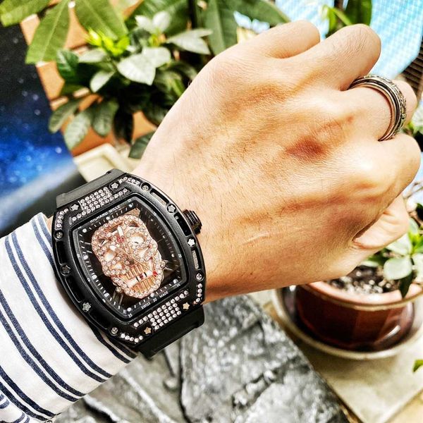 

designer elegant men diamond watch rm052 watches f50v quartz movement iced out diamond bezel leather strap prx uhr perfect gift with box, Slivery;golden