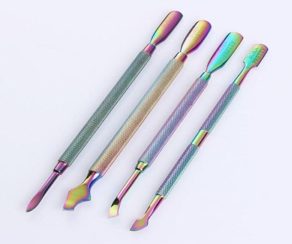 

dualended chameleon nail cuticle pusher remover rainbow stainless steel manicure nail art tool 4 patterns 1 set1833603