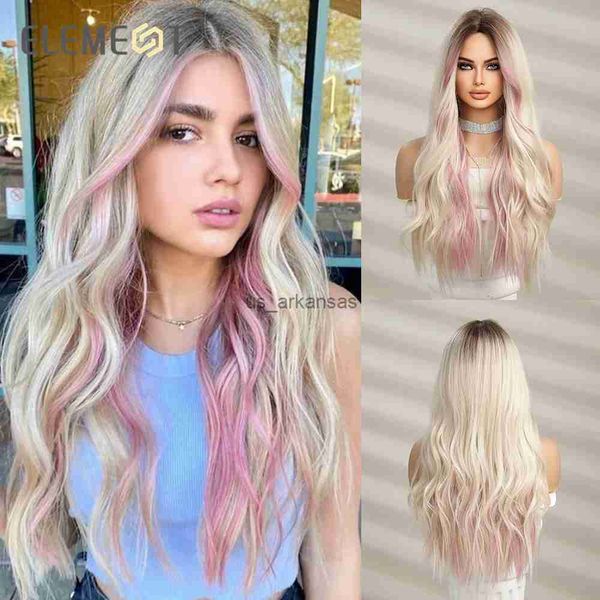 

synthetic wigs element youthful synthetic wig long wavy curly ombre blonde mixed pink wigs for women heat resistant party daily hair natural, Black