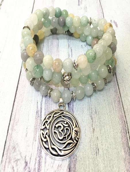 

mg0591 amazonite 108 mala womens yoga necklace ohm charm natural gemstone bracelet personal spiritual balance jewelry3961827, Black