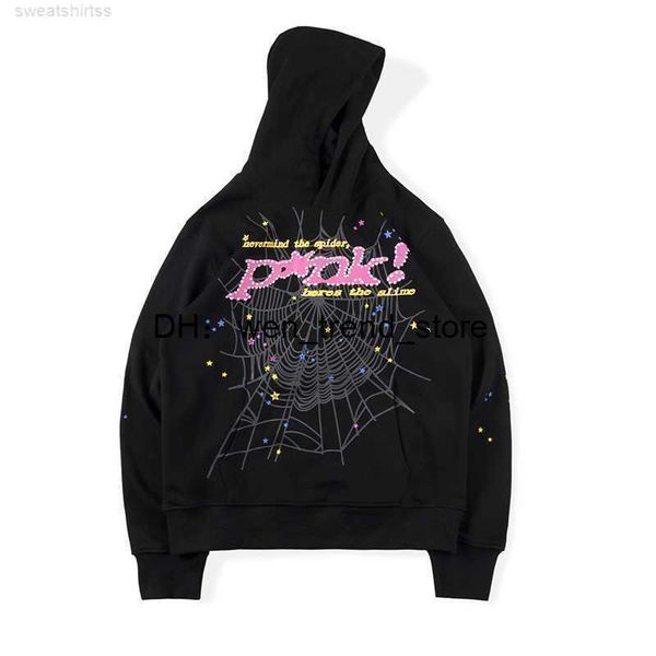 

men's hoodies sweatshirts hip hop web puff print sp5der 555555 hoodie men women young thug angel spider heavy fabric ys2u, Black