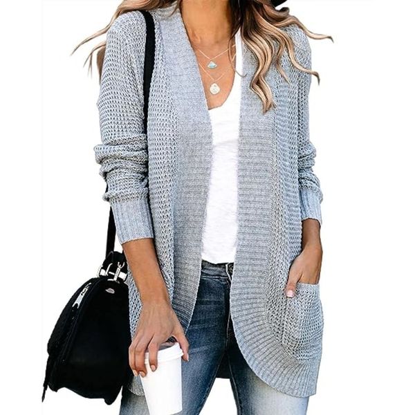 

womens knits tees omens loose open front cardigan long sleeve casual lightweight soft knit sweaters coat with pockets 230818, White