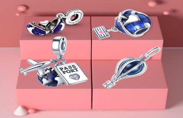 

925 sterling silver blue earth plane travel balloon beads charm fit p bracelet bangle for women jewelry gift with original bag6039255, Black