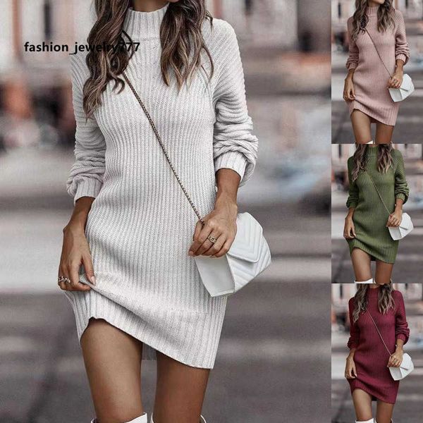 

women's knits tees 2023 autumn and winter new high neck sweater women's long sleeve knitwear dress women's clothing, White