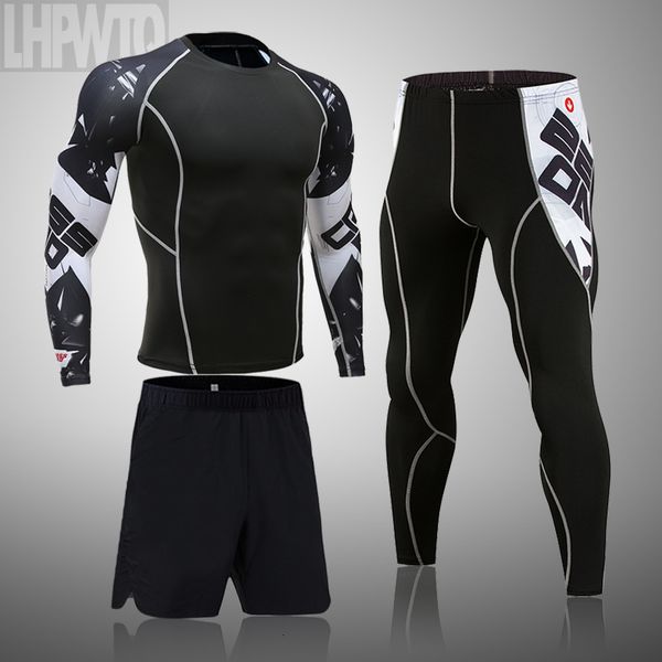 

mens tracksuits sports suit mma rashgard male quick drying sportswear compression clothing fitness training kit thermal underwear leggings 2, Gray