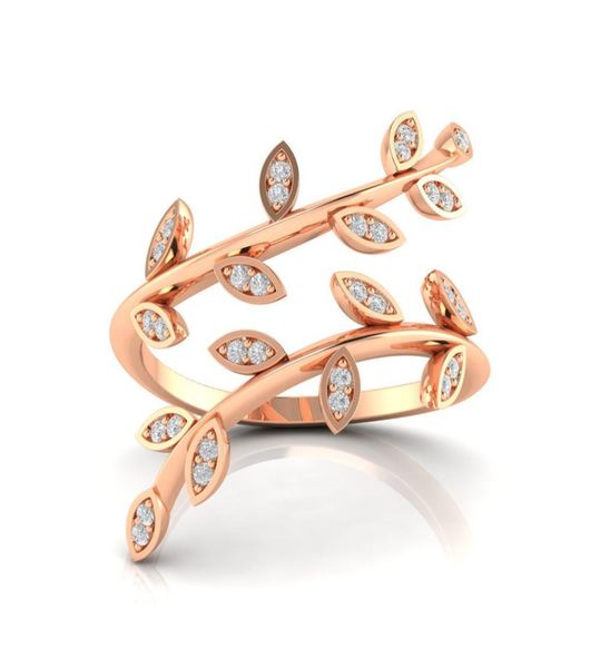 

r519 luxury rings jewelry female new style thin rose gold branch rings for women gold color white rystal leaves7092506, Silver
