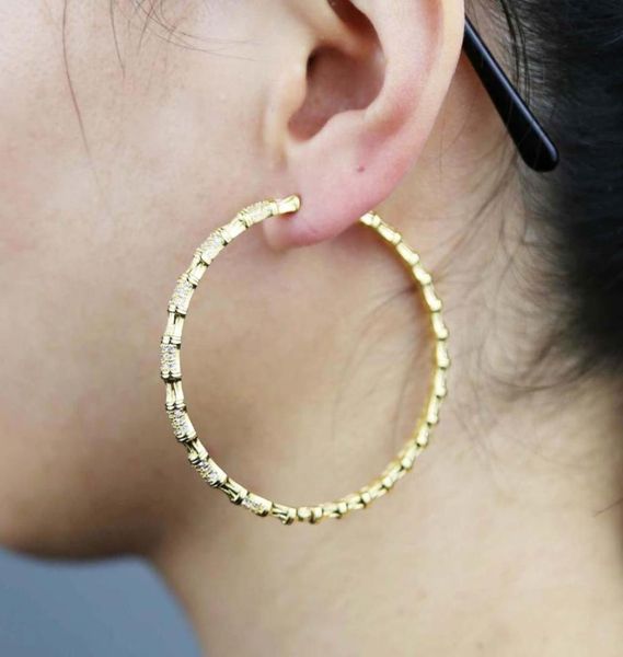 

super large round hoop earring with gold color plated women lady fashion cz paved 50mm wedding earring jewelry bulk order97826624413958, Golden;silver