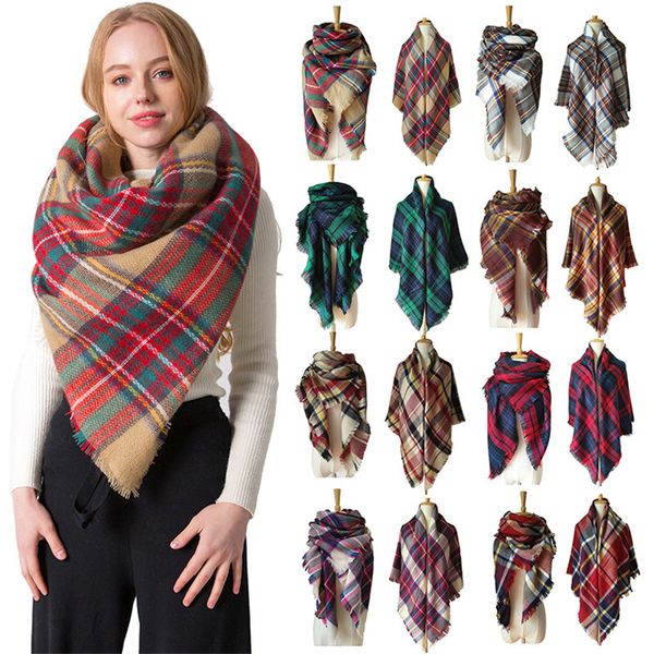 

autumn and winter scarves imitation cashmere enlarged double sided colored checkered square scarfs for women shawl t015, Blue;gray