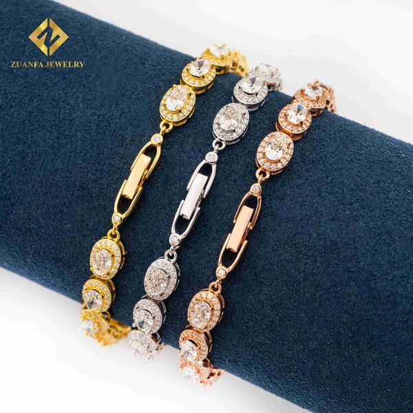 

new arrivals white gold/yellow gold/rose gold plated hip hop jewelry d vvs1 oval moissanite tennis bracelets for gift, Silver
