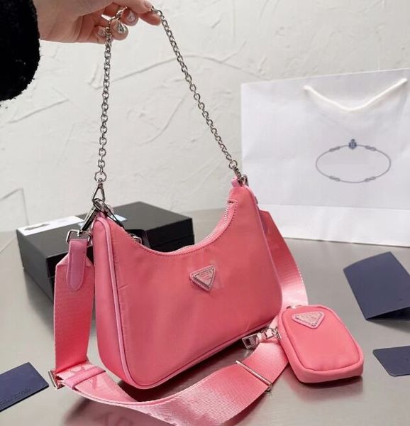 

nylon p hobo handbag re edition men designer bags 3pcs fashion simple crossbody sac black white pink classical plated silver chain shoulder, Black;red