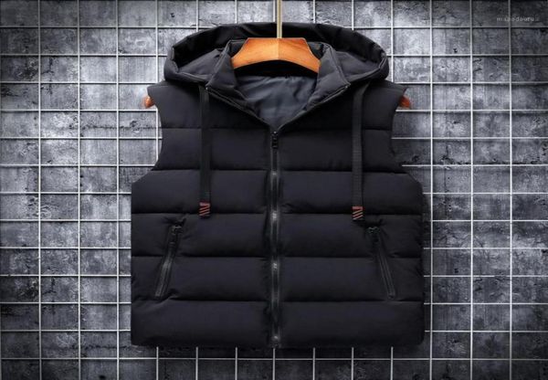 

autumn winter 2020 vest men casual waistcoat sleeveless jackets woih hooded warm mens vests bodywarmer down vest for men 6xl15309775, Black;white