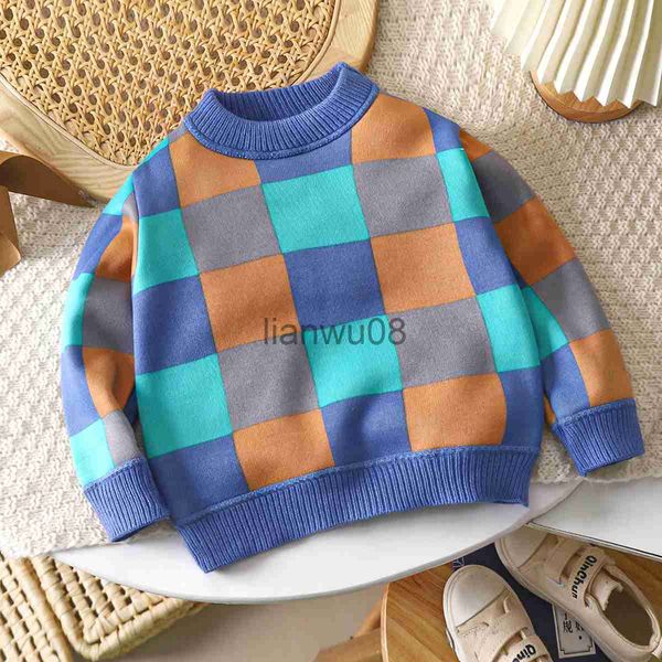 

pullover 2023 new children's bottoming shirt girls velvet thick sweater autumn winter children baby kids foreign style knitted sweater, Blue