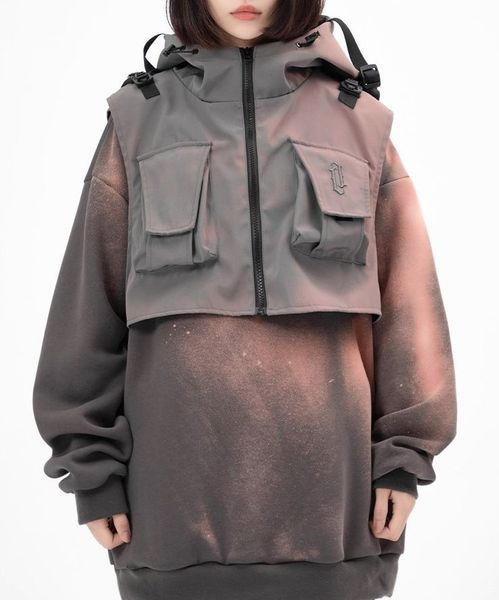 

men's hoodies splice fake two-piece hooded sweatshirt sweater casual pullover men's clothing harajuku high street oversize hiphop, Black