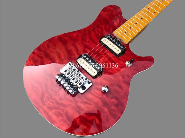 

1991 eddie van halen wolf ernie axis red flame maple electric guitar maple neck, floyd rose tremolo bridge, locking nut, chrome hardware