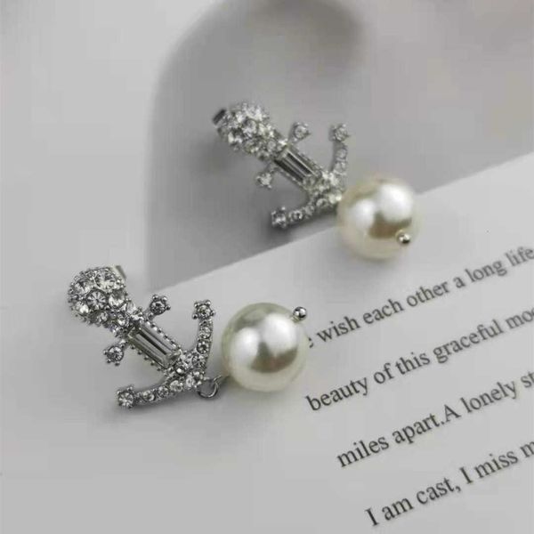 

Brand Designer MiuMiu Fashion earrings new design pearl inlaid zircon boat anchor exquisite high-grade personal temperament Earrings gifts Accessories Jewelry