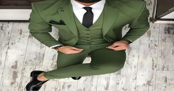 

three piece green evening party men suits notch lapel trim fit custom made wedding tuxedos jacket pants vesttiew61792649197842459, Black;gray