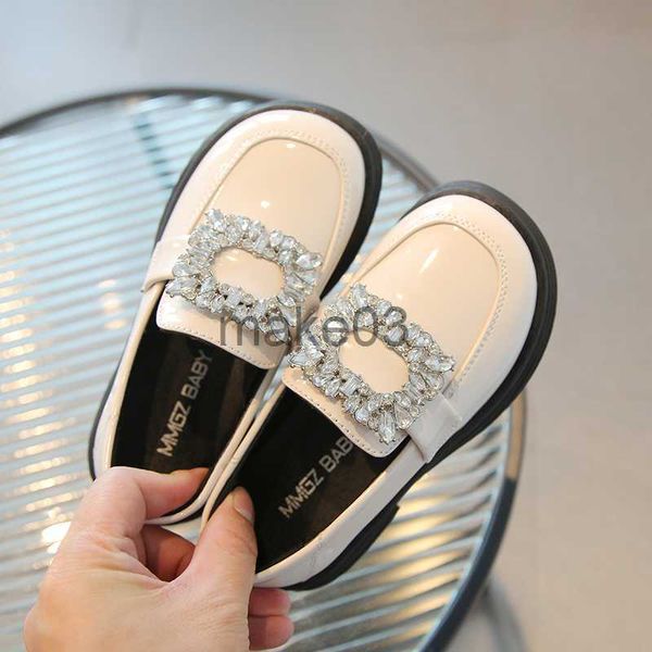 

sneakers children's beige round toe girls leather shoes rhinestone slipon casual korean elegant glossy 2023 spring new antislip loafers, Black;red