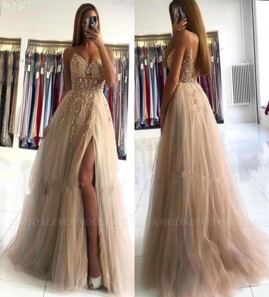 

2022 split side champagne crystals prom dresses a line spaghetti straps backless evening gowns bc09753701619, Black