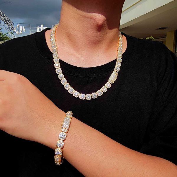 

pass diamond tester 925 silver 10mm gold plated vvs moissanite jewelry diamond tennis necklace chain fashion jewelry