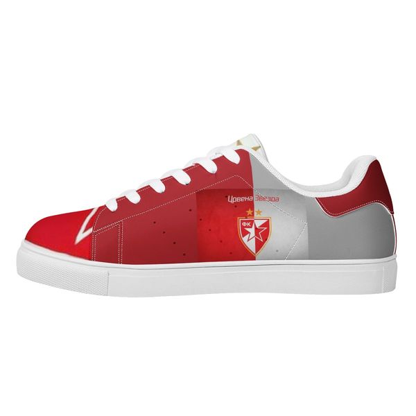 

classic red and gray color scheme fashion trend low cut shoes