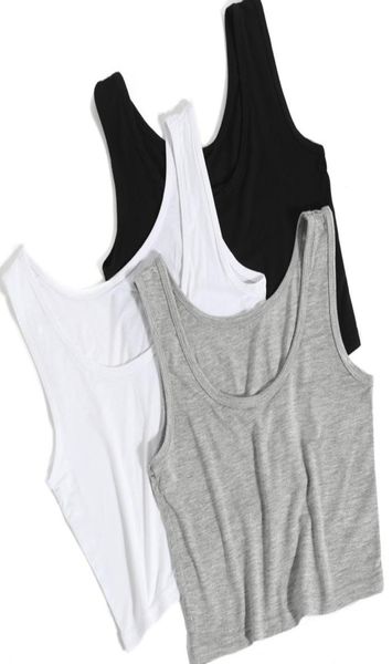 

summer slim render short women sleeveless u crop tank solid blackwhite crop vest tube 8color1290611, White