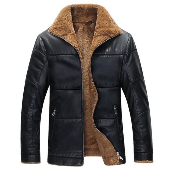 

whole winter leather jacket men thickening warm windbreak outwear lamb fur collar mens leather jackets and coats plus size m1249102, Black