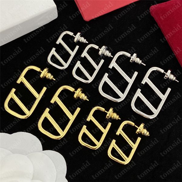 

2 sizes womens premium designer gold earrings classic letters designer stud earring silver luxury earring fashion jewelry woman, Golden