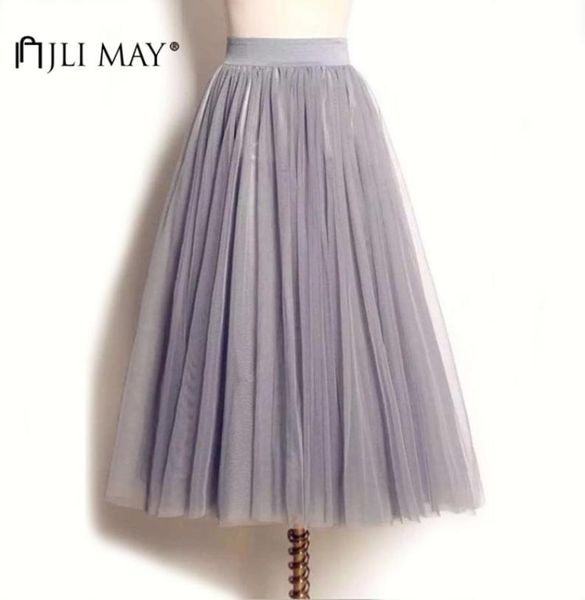 

jli may long tulle skirt wedding maxi 3 layers black white elastic pleated mesh midcalf tutu women summer eleparty3839342