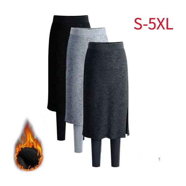 

women's leggings culottes leggings women warm winter tights thermal skirt pants fleece leggins sweatpants plus size clothes leg warmers, Black