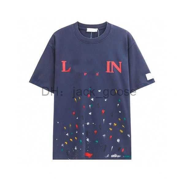 

2023 designer luxury classic hand painted graffiti speckled short sleeve t-shirt for men and women trendy loose comfortable lanvin 2 6v1m, White;black