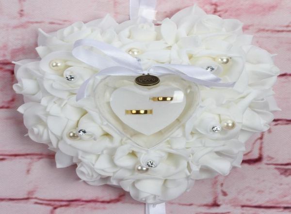

2021 wedding ring pillows heart shaped with transprent boxes 6 color very special unique imitation rose8118751