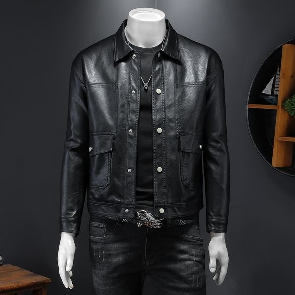 

men's jackets spring men's pu motorcycle leather jacket fashion slim coat black handsome shirt 5xl 230816, Black;brown