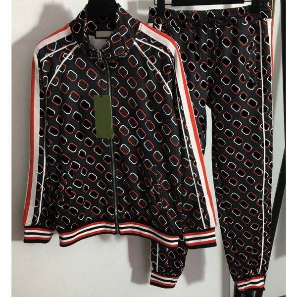 

8.18 fashion contrast color letter print stand collar zipper jacket + drawstring sweatpants women's 2 piece sets, White