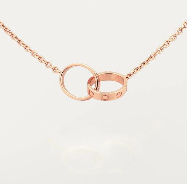 

premium edition classic design pendant gold love necklace link ladies girls double ring charm 316l titanium steel wedding designer4777485, Silver