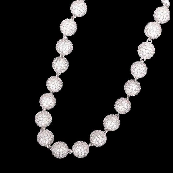 

custom iced out bead link necklace hip hop 925 sterling silver moissanite 8mm hiphop bead ball chain