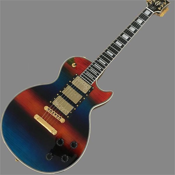 

multi-color tiger electric guitar, 2 pickup silver hardware guitar256