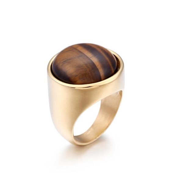 

men women wide band jewelry titanium steel natural stones agate amethyst pink quartz tiger eye opal gems stone 18k gold ring4446431, Silver