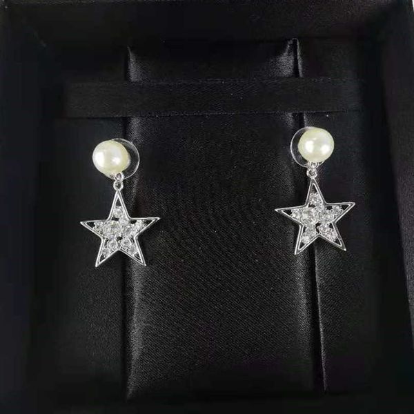 

Brand Designer MiuMiu Fashion Earrings New Pearl Star Crystal Stylish and Simple Style Five Point Female Valentine's gifts Accessories Jewelry