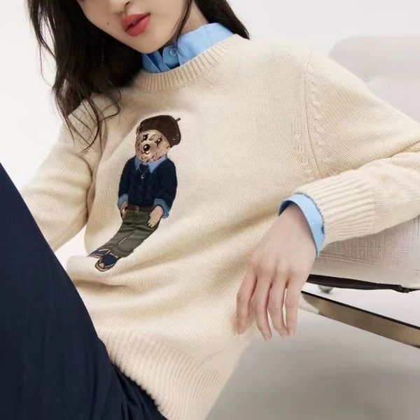 

womens sweaters bear crew-neck embroidered pullover jumpers sweater base to wear fashion designer women autumn and winter new models, White;black