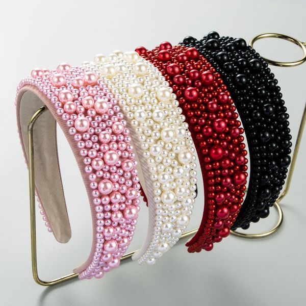 

full pearl headband baroque hair hoop for women lady head bands fg1333, Black;brown