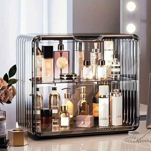 

1pc makeup supplies storage box with lid, transparent dustproof jewelry earring hair ring rings rack, bedroom