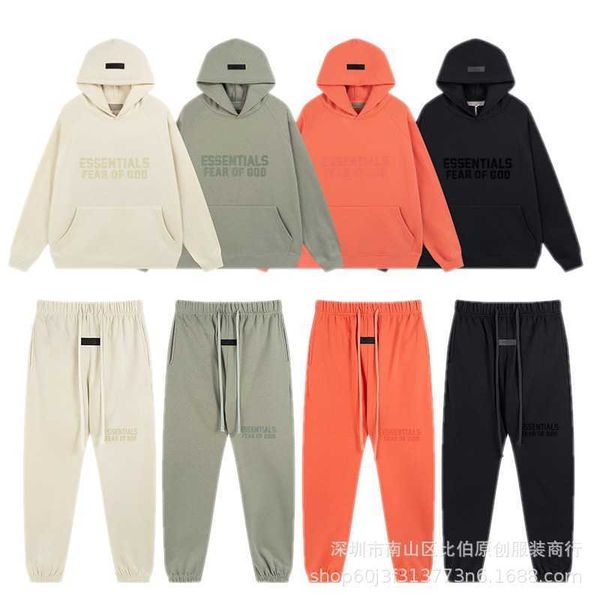 

ess hoodie essentials season 8 flocking letter sports sweater pants set fog men's and women's loose casual set, Black